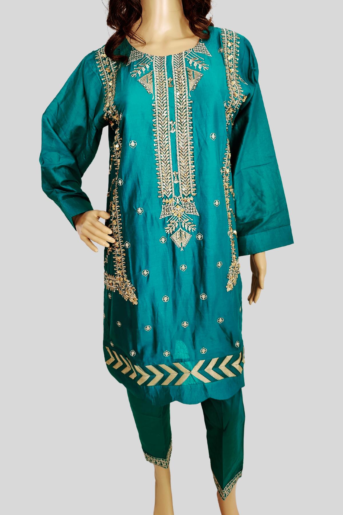 3 Piece Embroidered Paper Cotton Suit